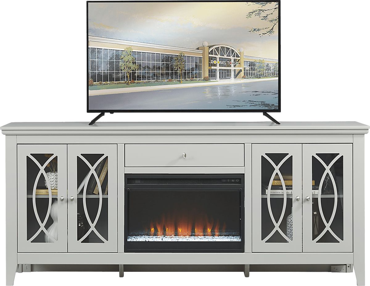 Abbie Silver Gray 80 in. Console With Electric Fireplace Rooms to Go