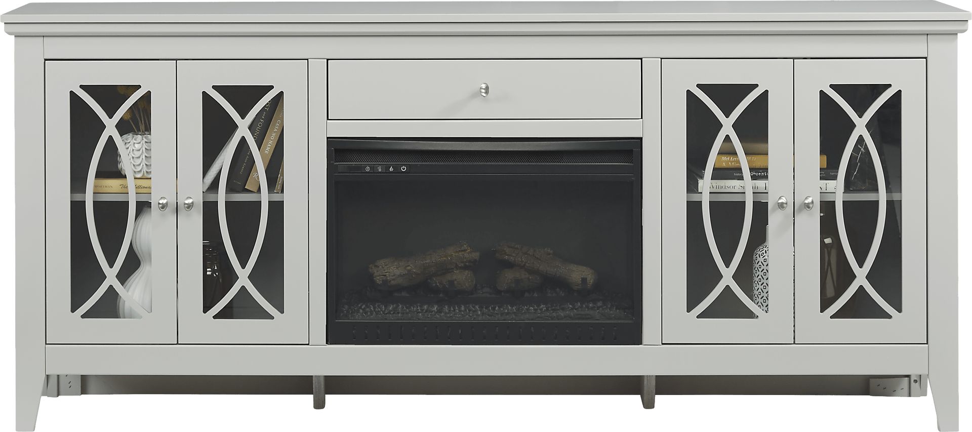 Abbie Silver 80 in. Console with Electric Log Fireplace - Image 2