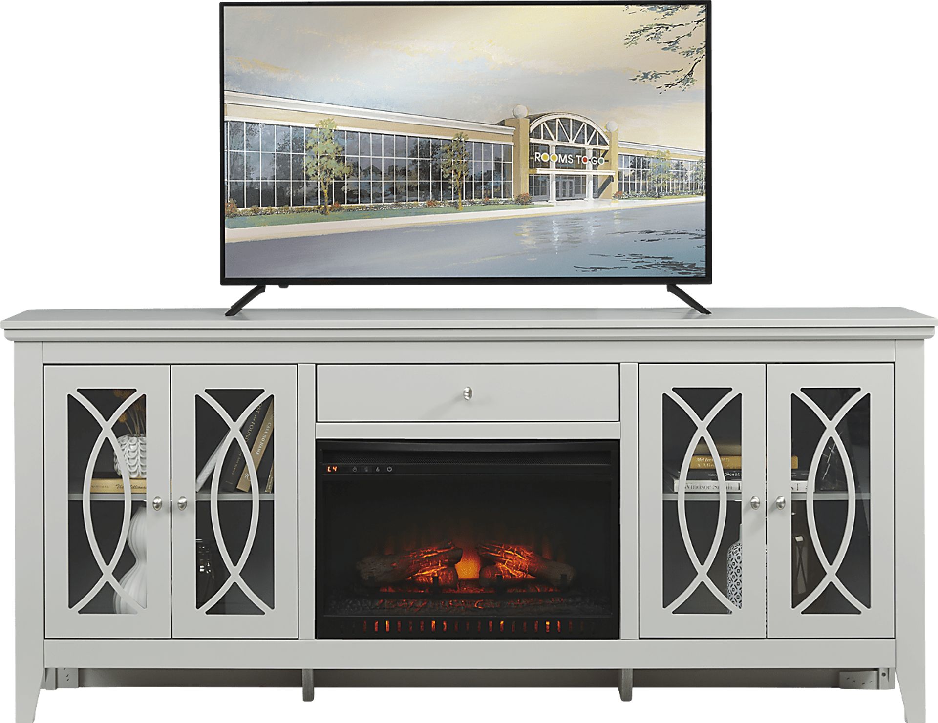 Abbie Silver 80 in. Console with Electric Log Fireplace - Image 1