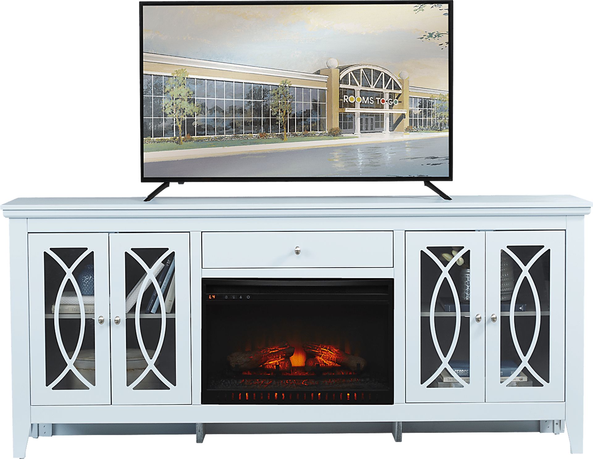 Abbie Sky 80 in. Console with Electric Log Fireplace - Image 1
