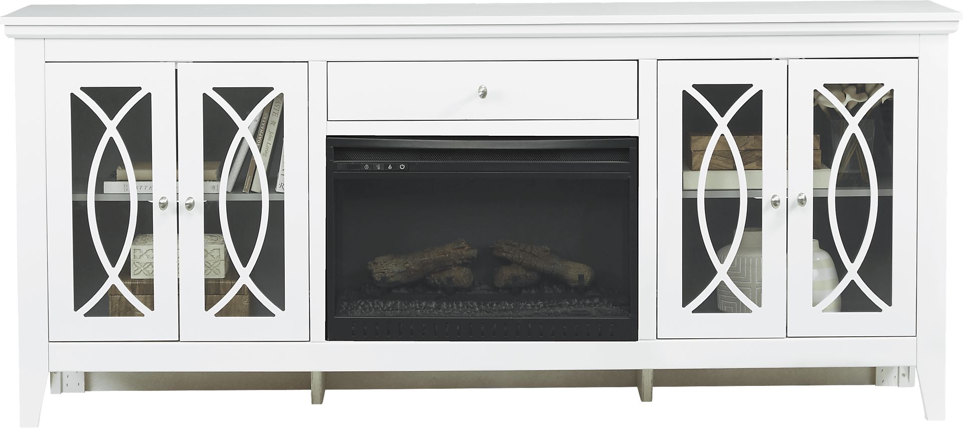 Abbie White 80 in. Console with Electric Log Fireplace - Image 2
