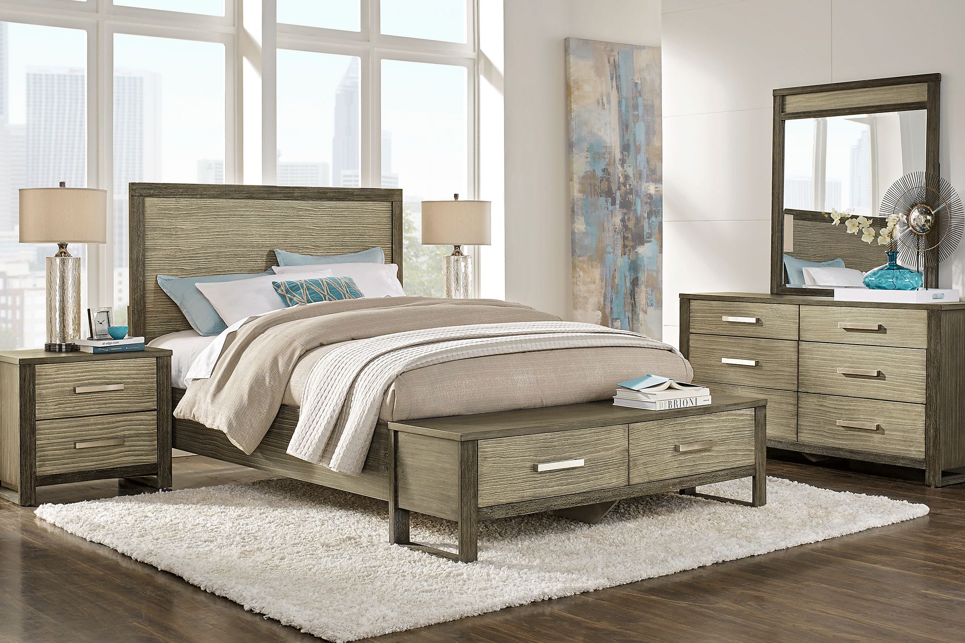 Abbott Gray 6 Pc King Panel Bedroom with Storage - Image 1