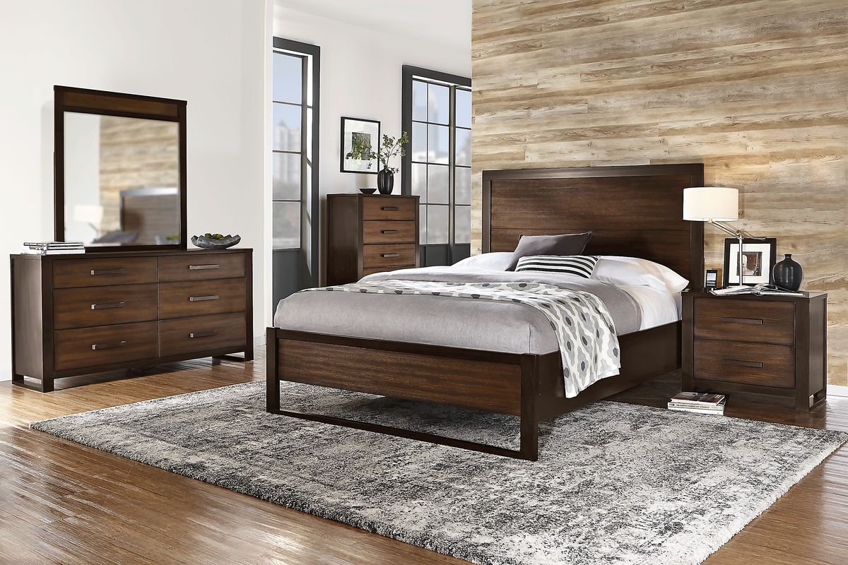 Abbott 5 Pc Hazelnut Dark Wood King Bedroom Set With Dresser, Mirror, 3 ...