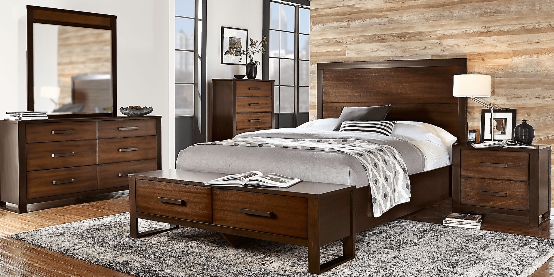 Abbott Hazelnut 7 Pc Queen Panel Bedroom with Storage - Image 1