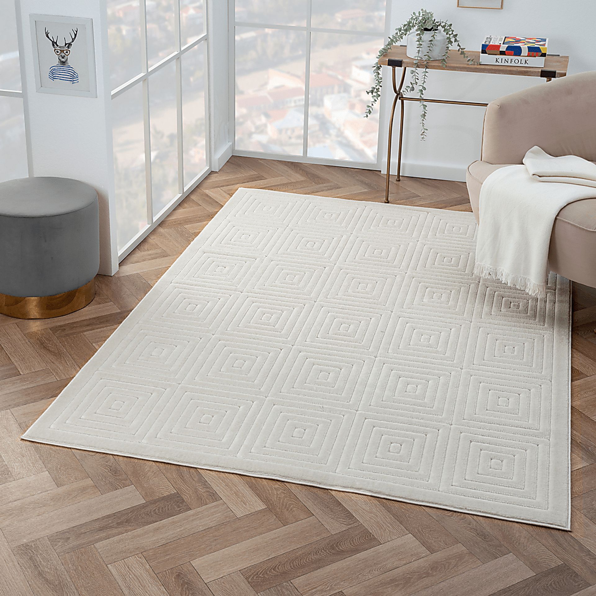 Abbour Ivory 5' x 7' Indoor,Outdoor Rug - Image 4