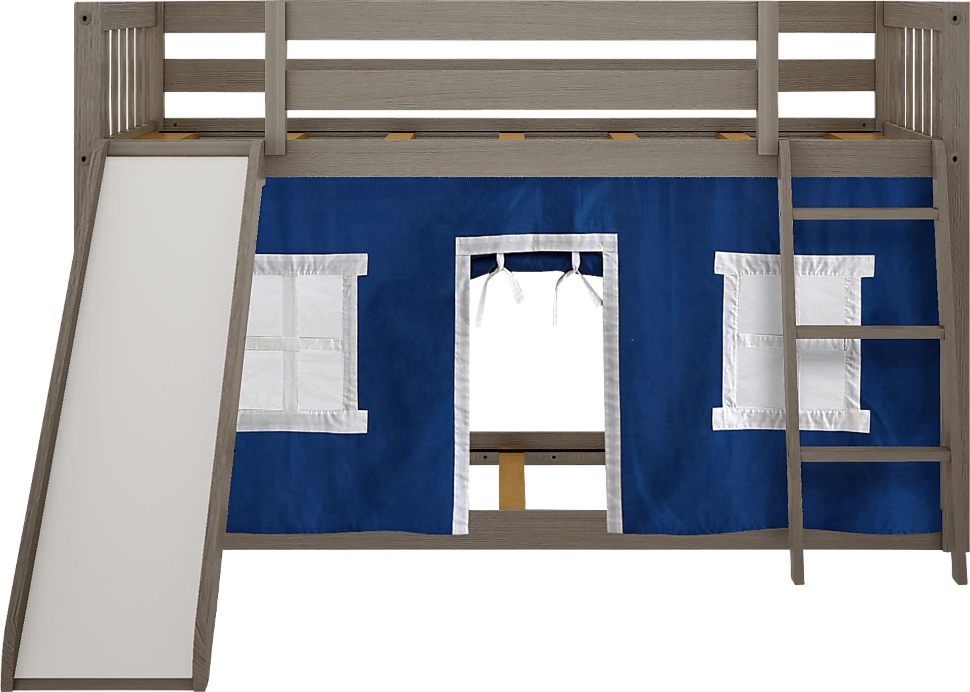 Kids Abdiel Brown Twin/Twin Low Bunk Bed with Slide and Blue Tent - Image 4