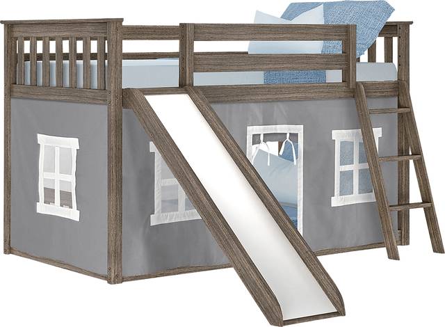 Kids Abdiel Brown Twin/Twin Low Bunk Bed with Slide and Gray Tent - Thumbnail - Image 2