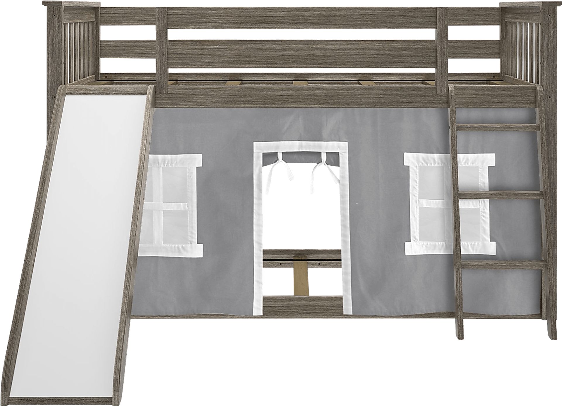 Kids Abdiel Brown Twin/Twin Low Bunk Bed with Slide and Gray Tent - Image 4