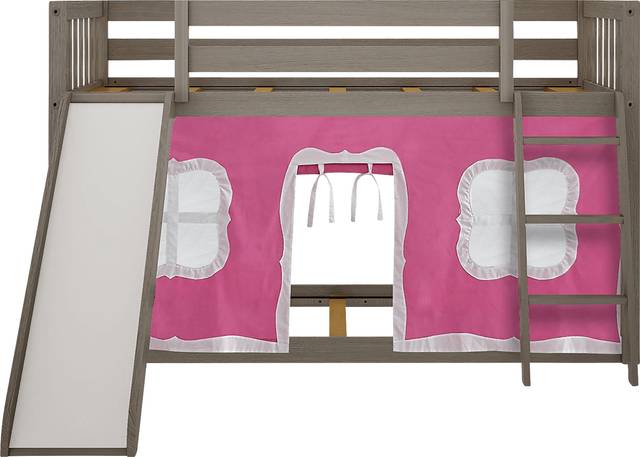 Kids Abdiel Brown Twin/Twin Low Bunk Bed with Slide and Pink Tent - Thumbnail - Image 4