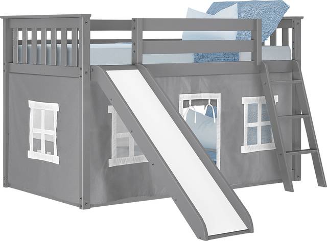 Kids Abdiel Gray Twin/Twin Low Bunk Bed with Slide and Gray Tent - Thumbnail - Image 2