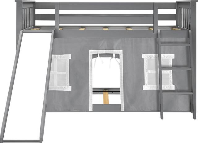 Kids Abdiel Gray Twin/Twin Low Bunk Bed with Slide and Gray Tent - Thumbnail - Image 4