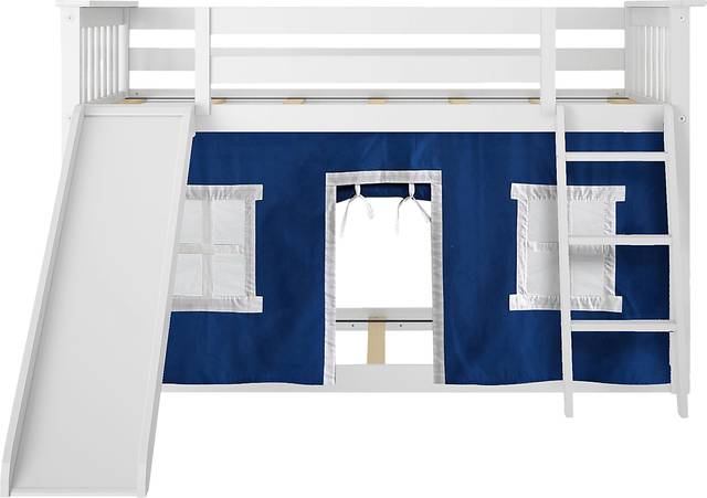 Kids Abdiel White Twin/Twin Low Bunk Bed with Slide and Blue Tent - Thumbnail - Image 4