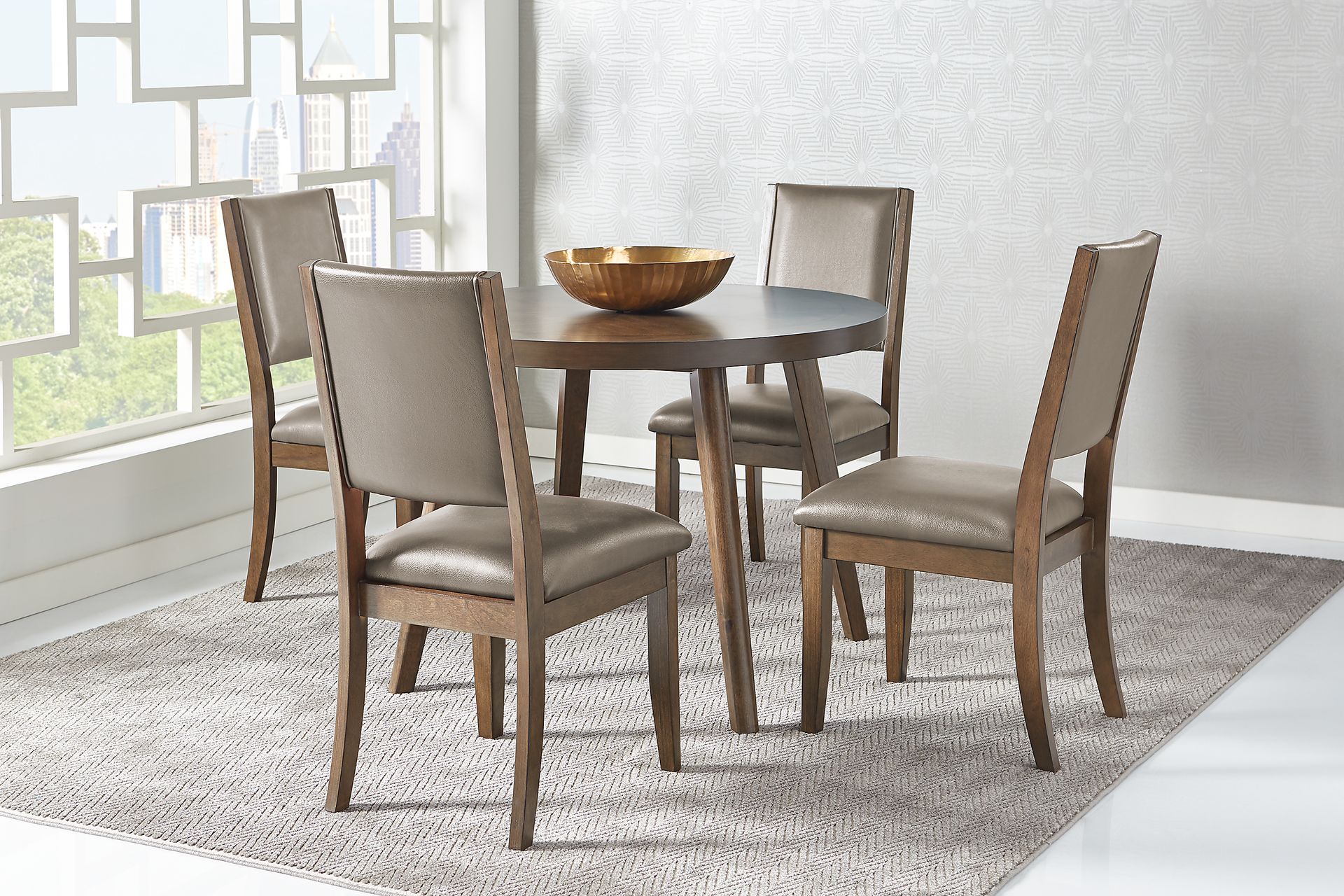 Abel Lane Walnut 5 Pc Dining Set with Buff Chairs - Image 1