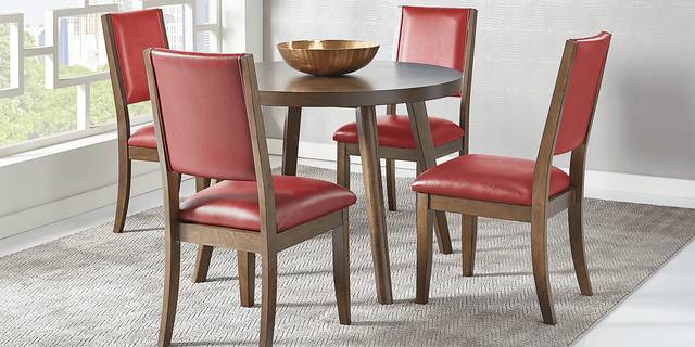 Abel Lane Walnut 5 Pc Dining Set with Red Chairs - Thumbnail - Image 1