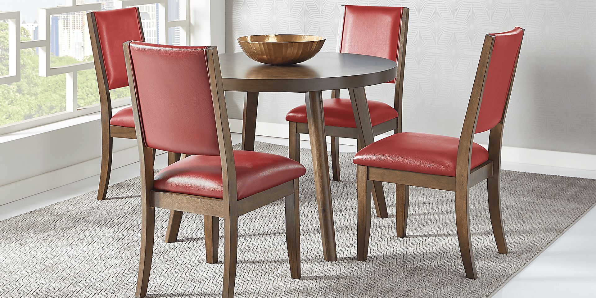 Abel Lane Walnut 5 Pc Dining Set with Red Chairs - Image 1