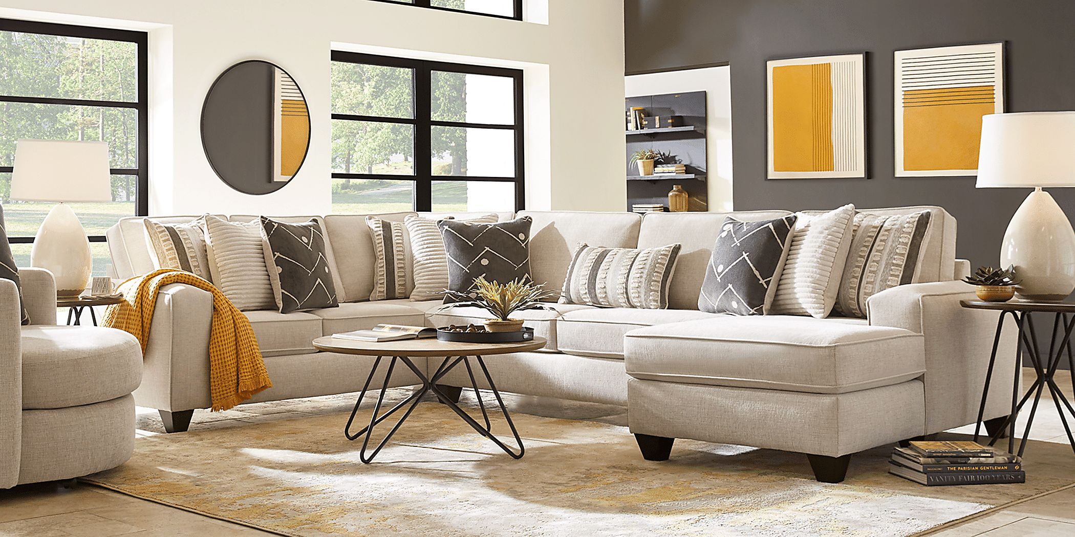 Beige sectional deals with chaise