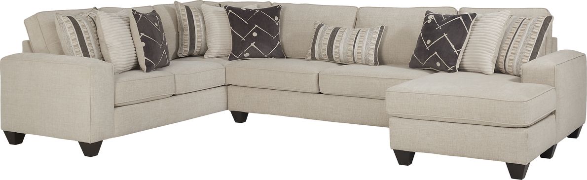 Aberlin Court Beige Polyester Fabric 3 Pc With Chaise Right Arm Sectional - Rooms  To Go