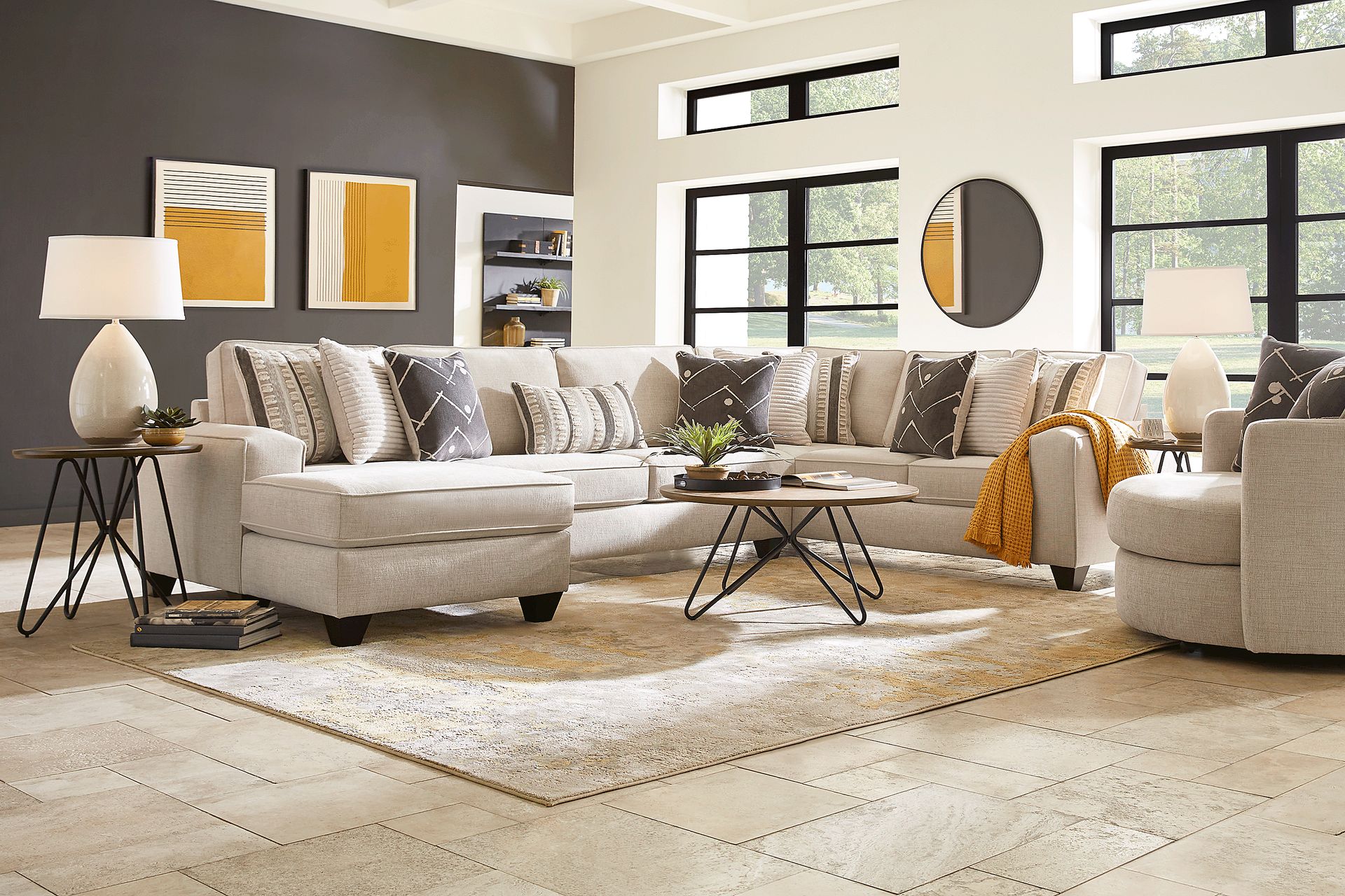 Aberlin Court Beige 3 Pc Sleeper Sectional - Image 2
