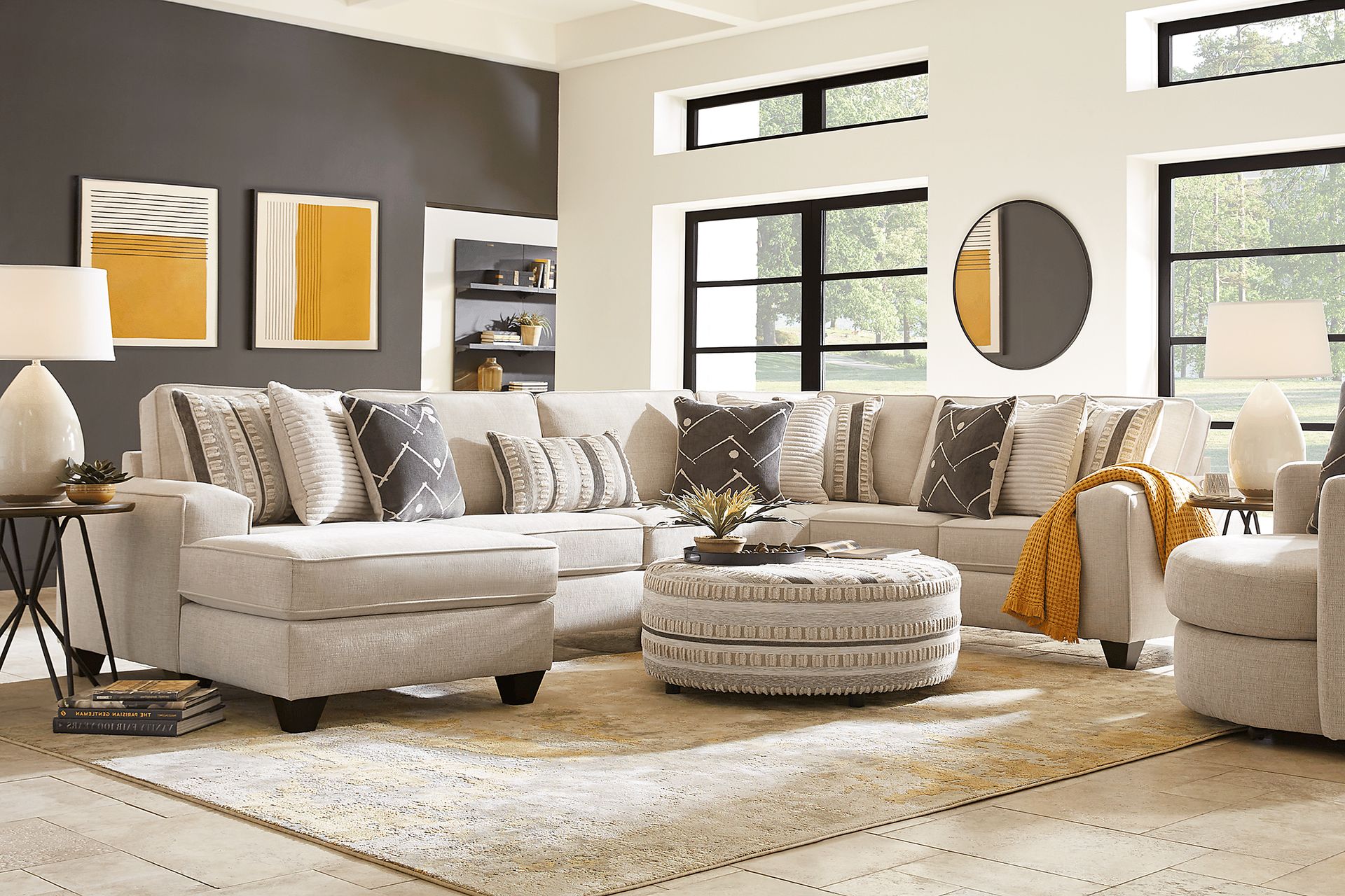 Aberlin Court Beige 6 Pc Sectional Living Room with Gel Foam Sleeper Sofa - Image 1