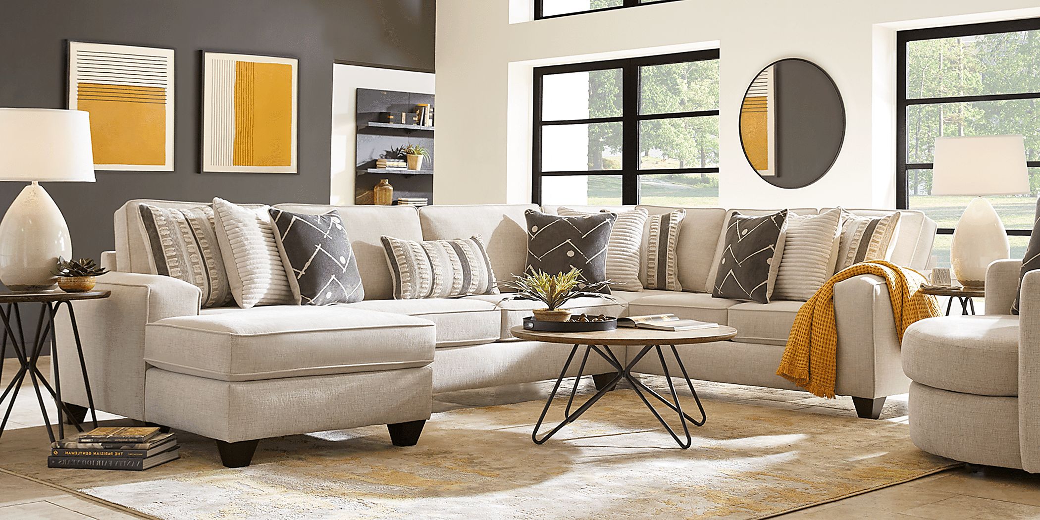 Aberlin Court 6 Pc Beige Fabric Living Room Set With 3 Pc