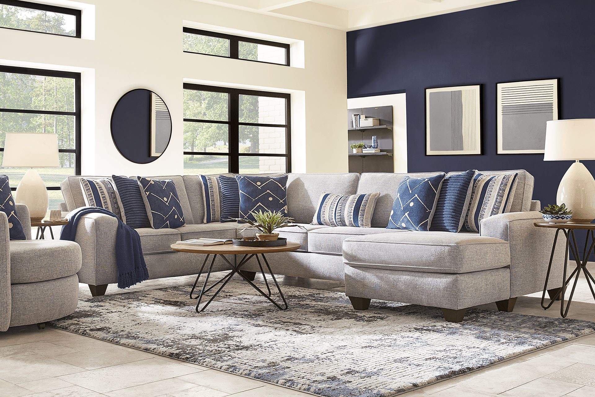 Aberlin Court Blue 3 Pc Gel Foam Sleeper Sectional - Image 2
