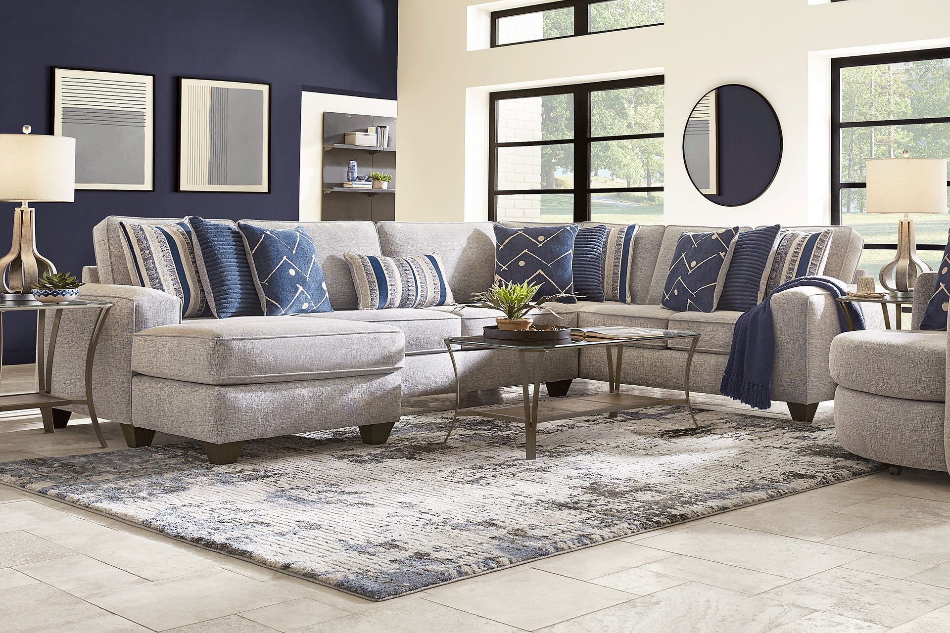 Aberlin Court Blue 6 Pc Sectional Living Room - Image 1