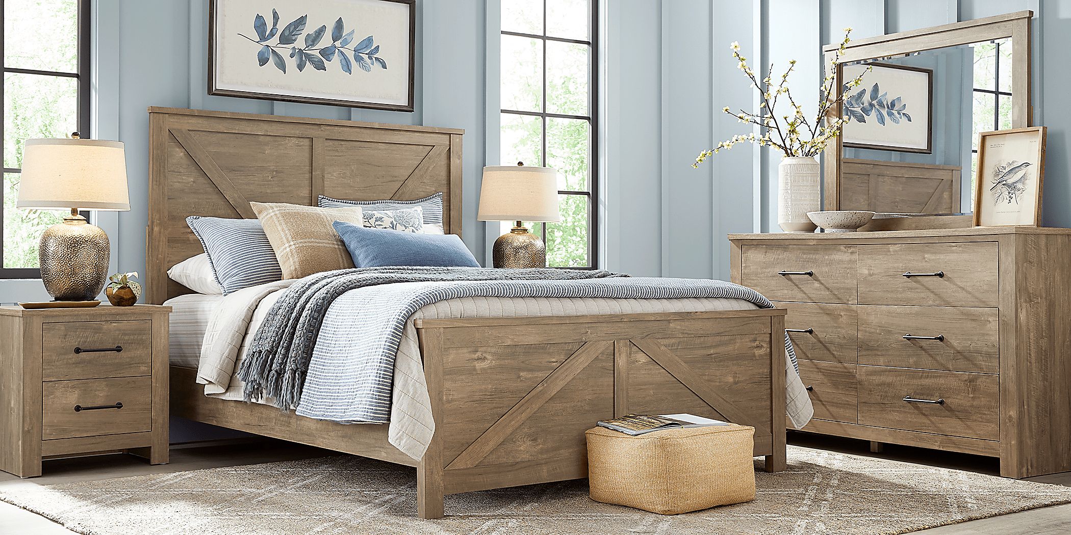 Abilene 5 Pc Brown Dark Wood King Bedroom Set With Dresser, Mirror, 3 Pc King Bed