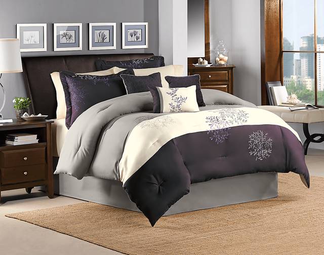 Abiona Plum 7 Pc Queen Comforter Set - Thumbnail - Image 1