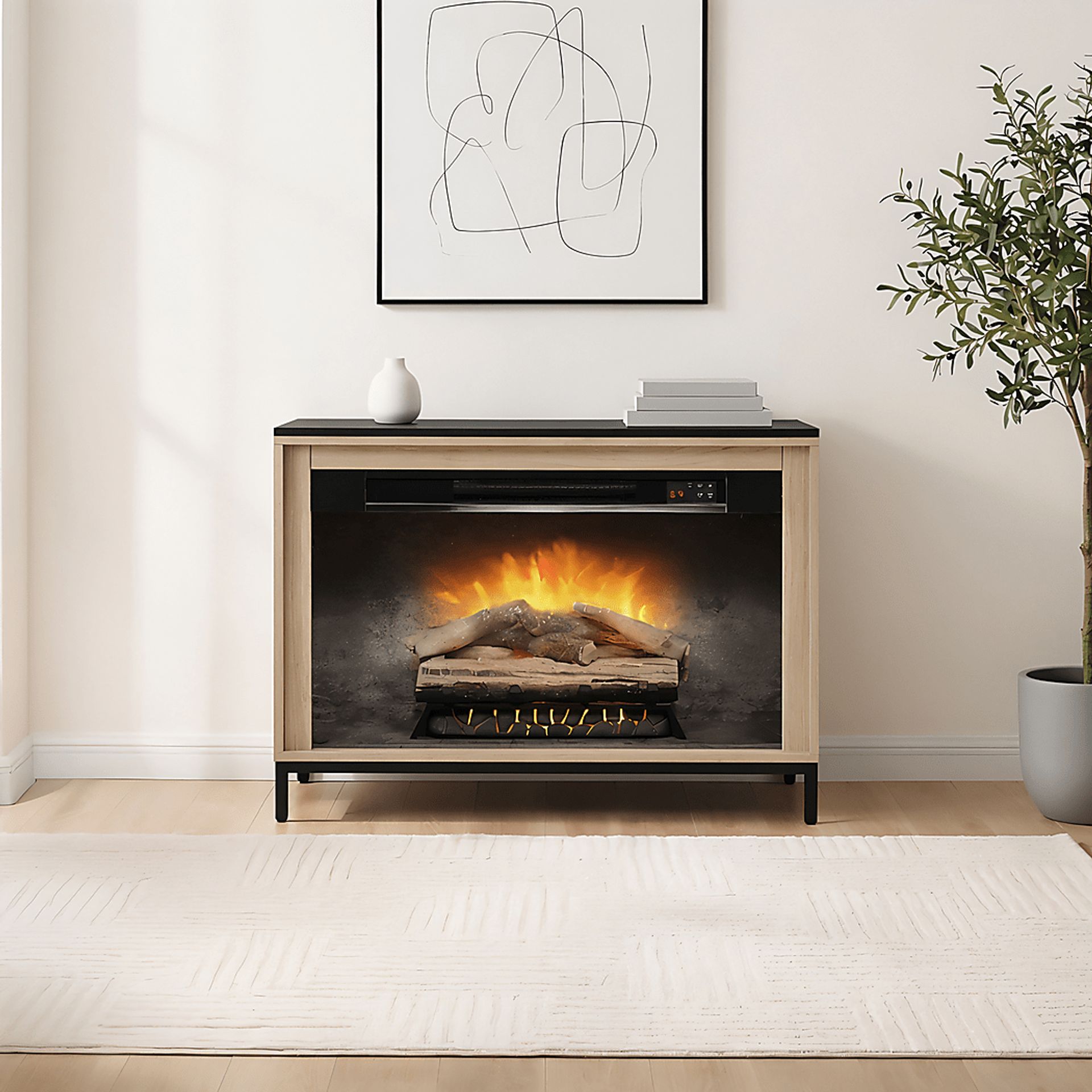 Abline Light Brown 34 in. Console with Electric Fireplace - Image 3