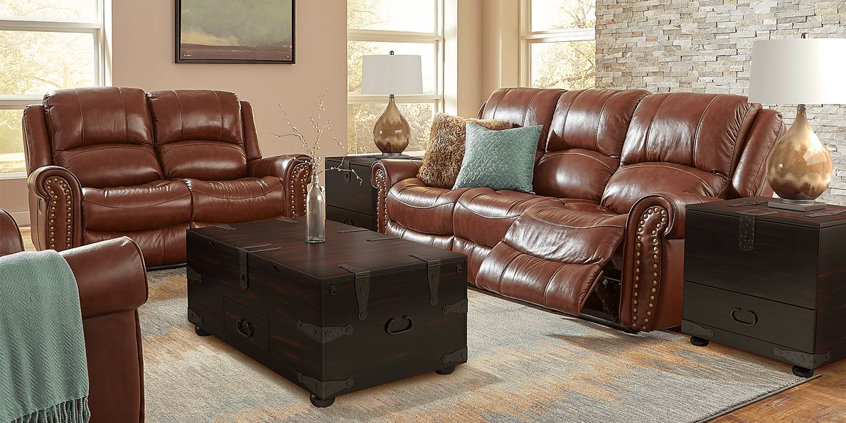 Abruzzo Brown 2 Pc Leather Living Room with Reclining Sofa - Rooms To Go