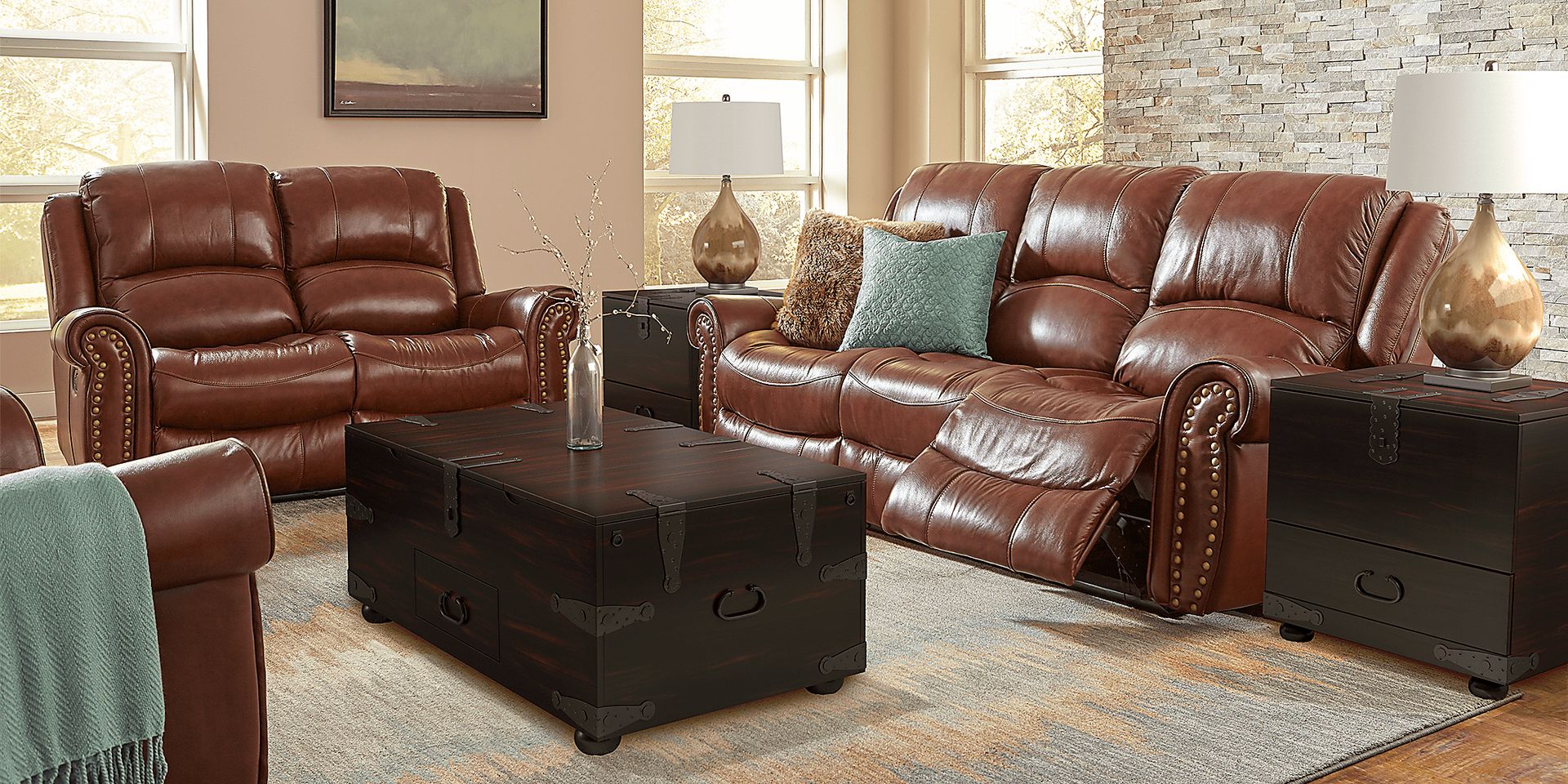 Abruzzo Brown 2 Pc Leather Living Room with Reclining Sofa - Image 1