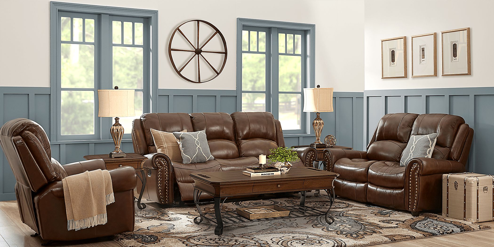 Abruzzo 3 Pc Brown Leather Manual Reclining Classic Living Room