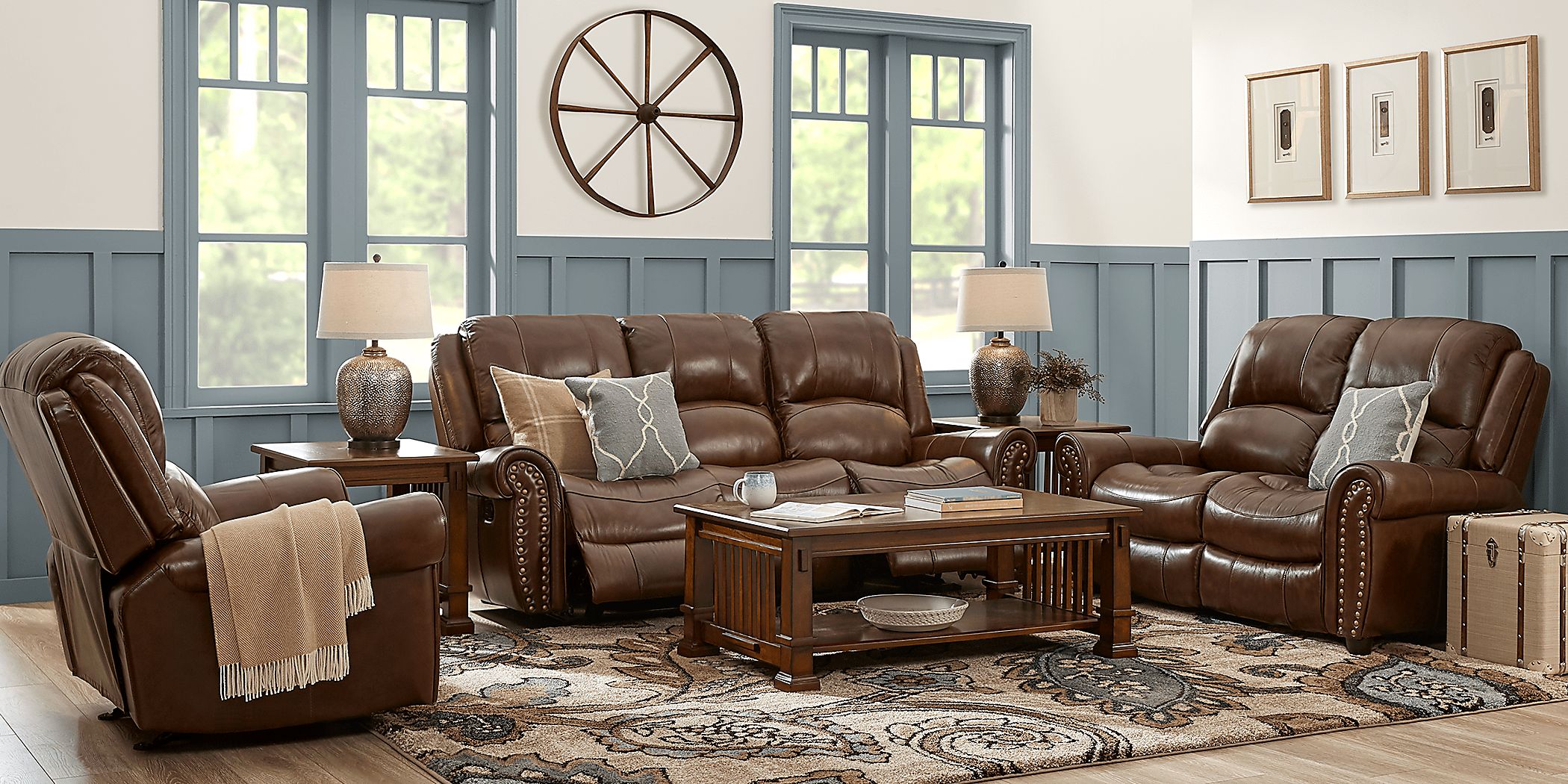 Abruzzo 5 Pc Brown Leather Manual Reclining Classic Living Room