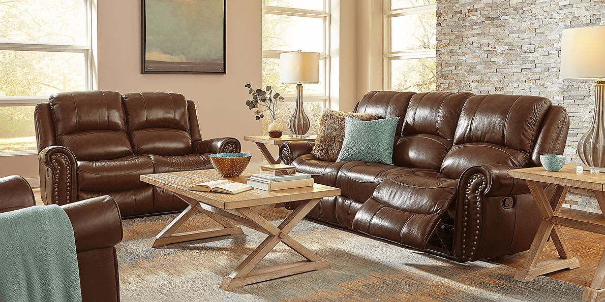 Abruzzo Brown 5 Pc Leather Living Room with Reclining Sofa - Rooms To Go