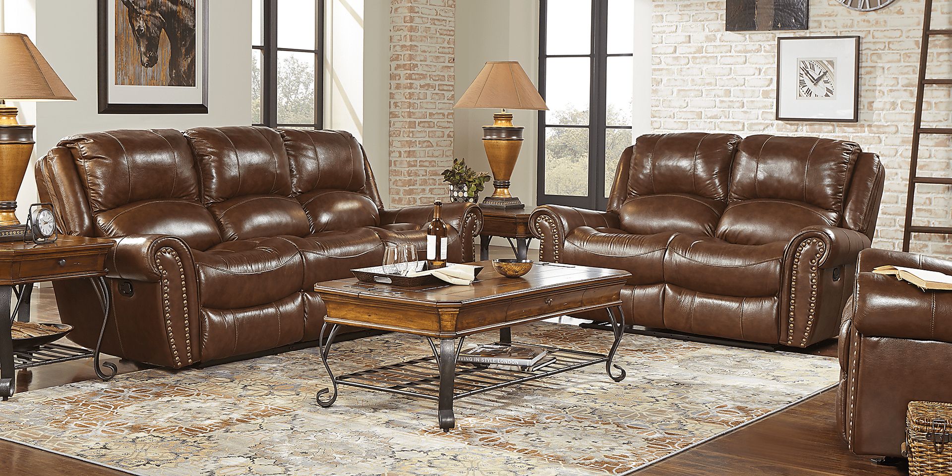 Abruzzo Brown 5 Pc Reclining Leather Living Room - Image 1