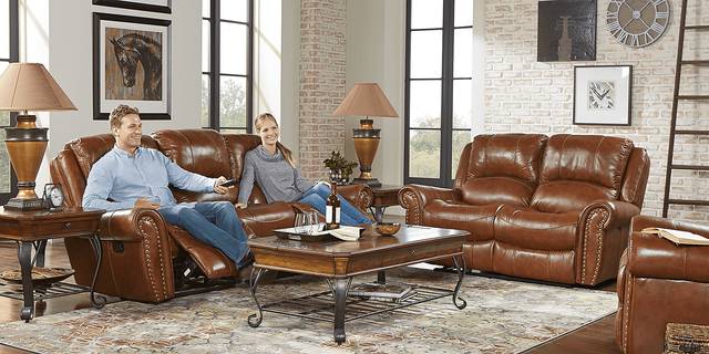 Abruzzo Brown Leather Reclining Sofa - Thumbnail - Image 3