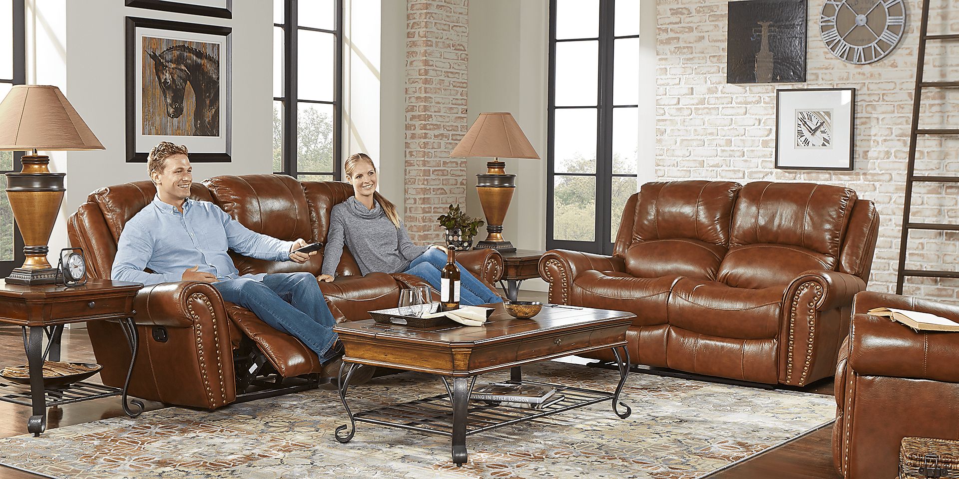 Abruzzo Brown Leather Reclining Sofa - Image 3