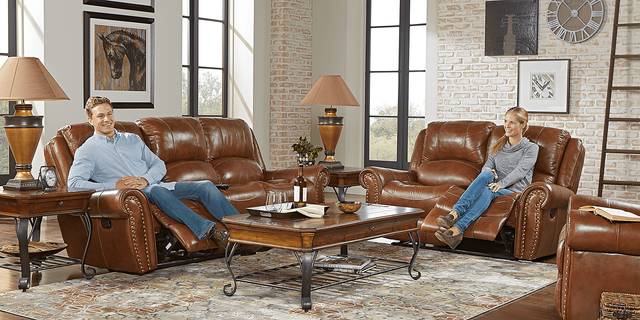 Abruzzo Brown 7 Pc Leather Reclining Living Room - Thumbnail - Image 2