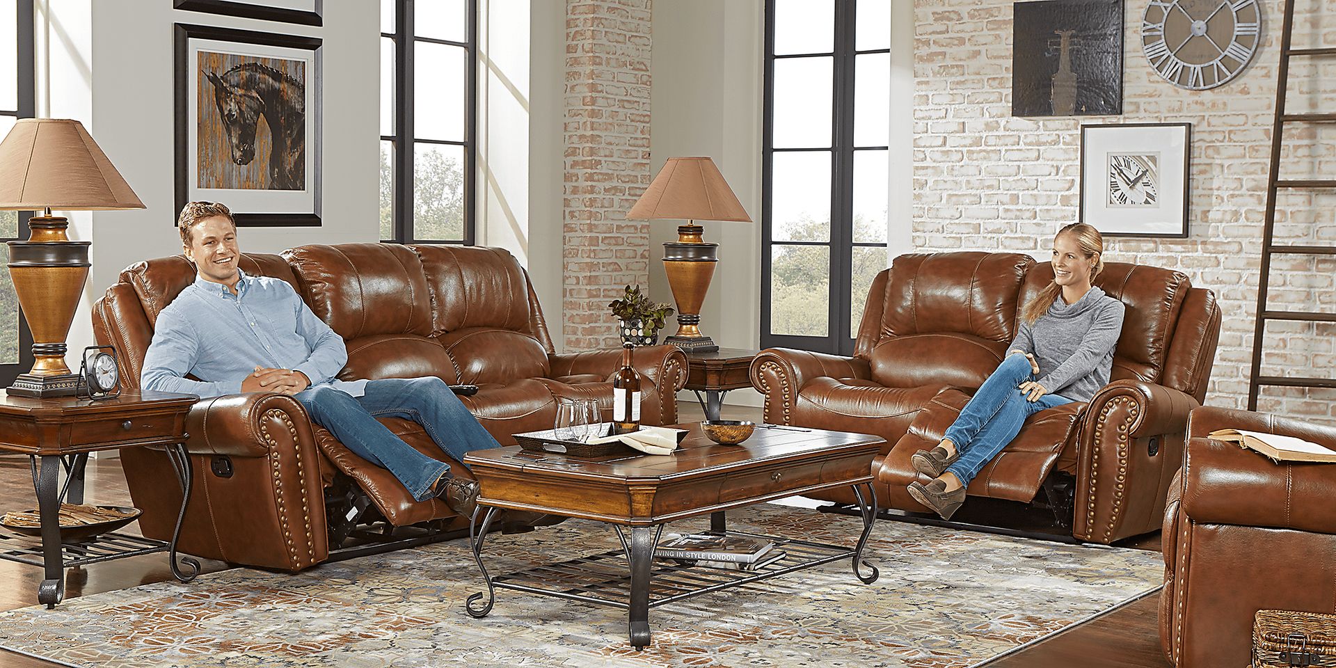 Abruzzo Brown 7 Pc Leather Reclining Living Room - Image 2