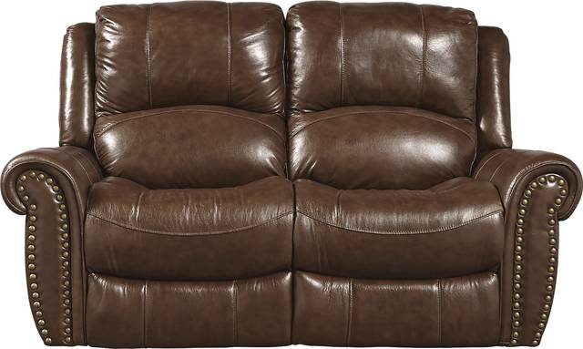 Abruzzo Brown Leather Reclining Loveseat - Thumbnail - Image 1