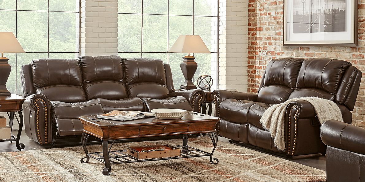 Abruzzo 2 Pc Brown Leather Living Room Set With Reclining Sofa ...