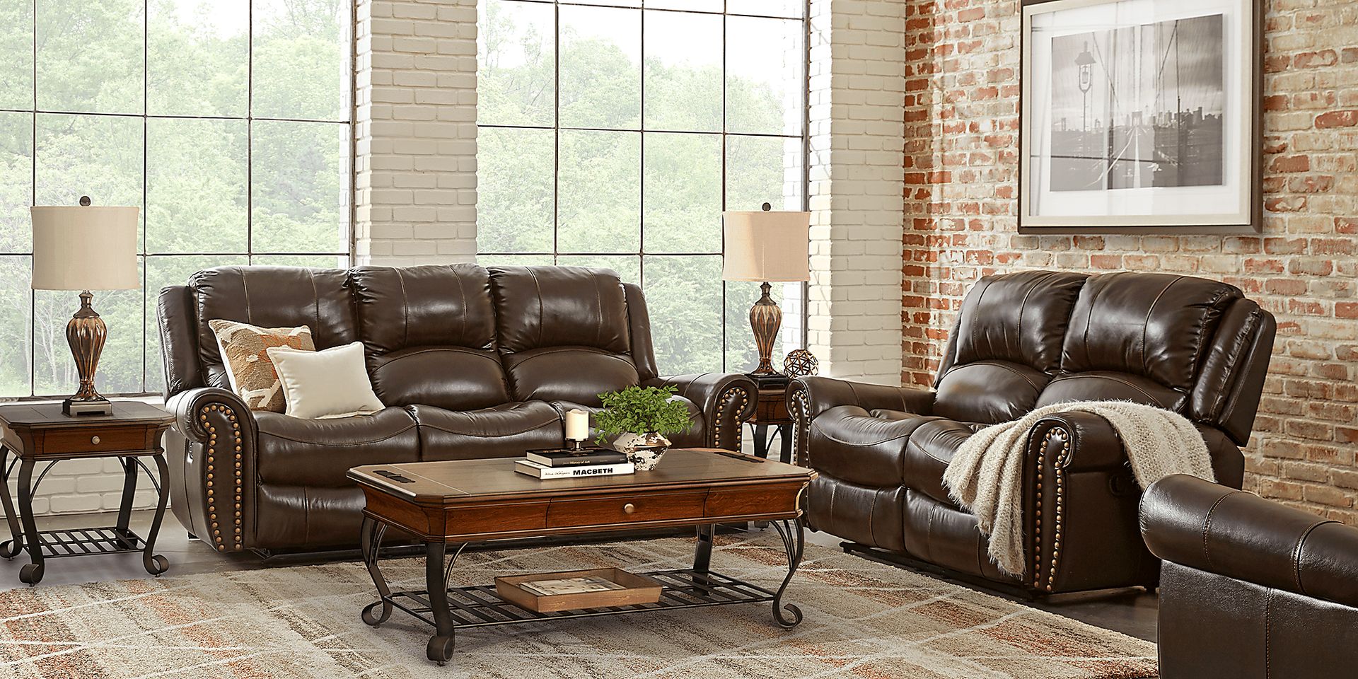 Abruzzo Burgundy 7 Pc Leather Living Room with Reclining Sofa - Image 1