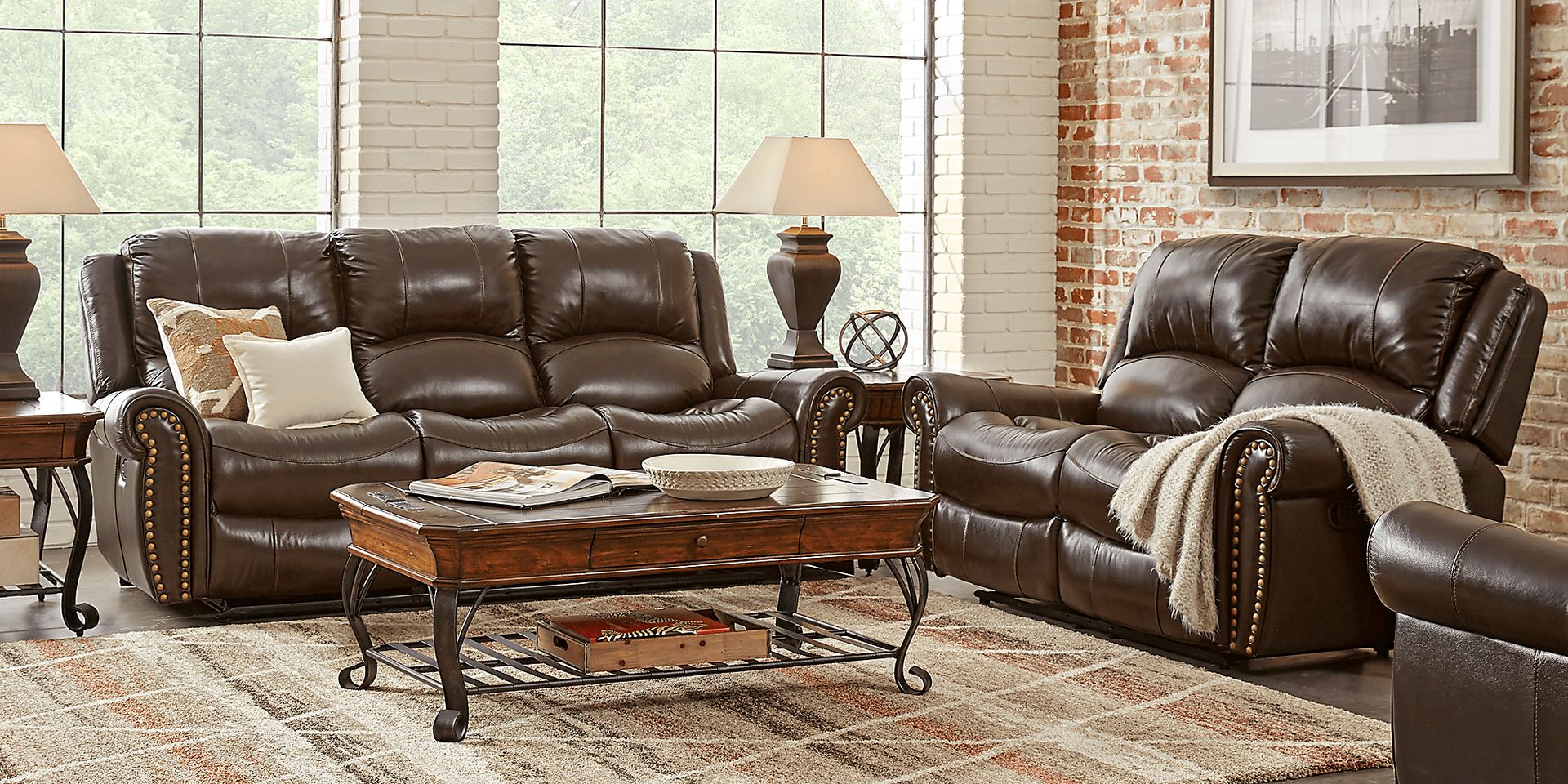 Abruzzo Burgundy Leather 3 Pc Living Room with Reclining Sofa - Image 1