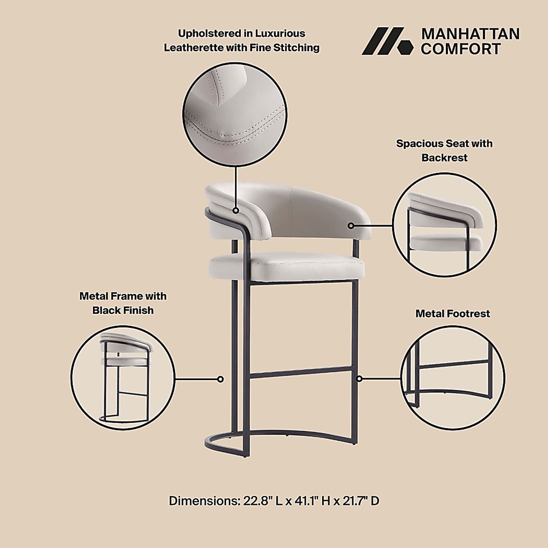 Absalom Light Gray Barstool - Image 3