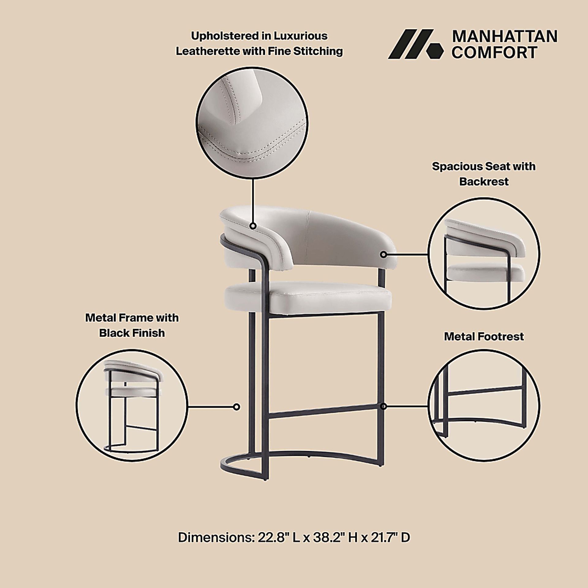 Absalom Light Gray Counter Height Stool - Image 3