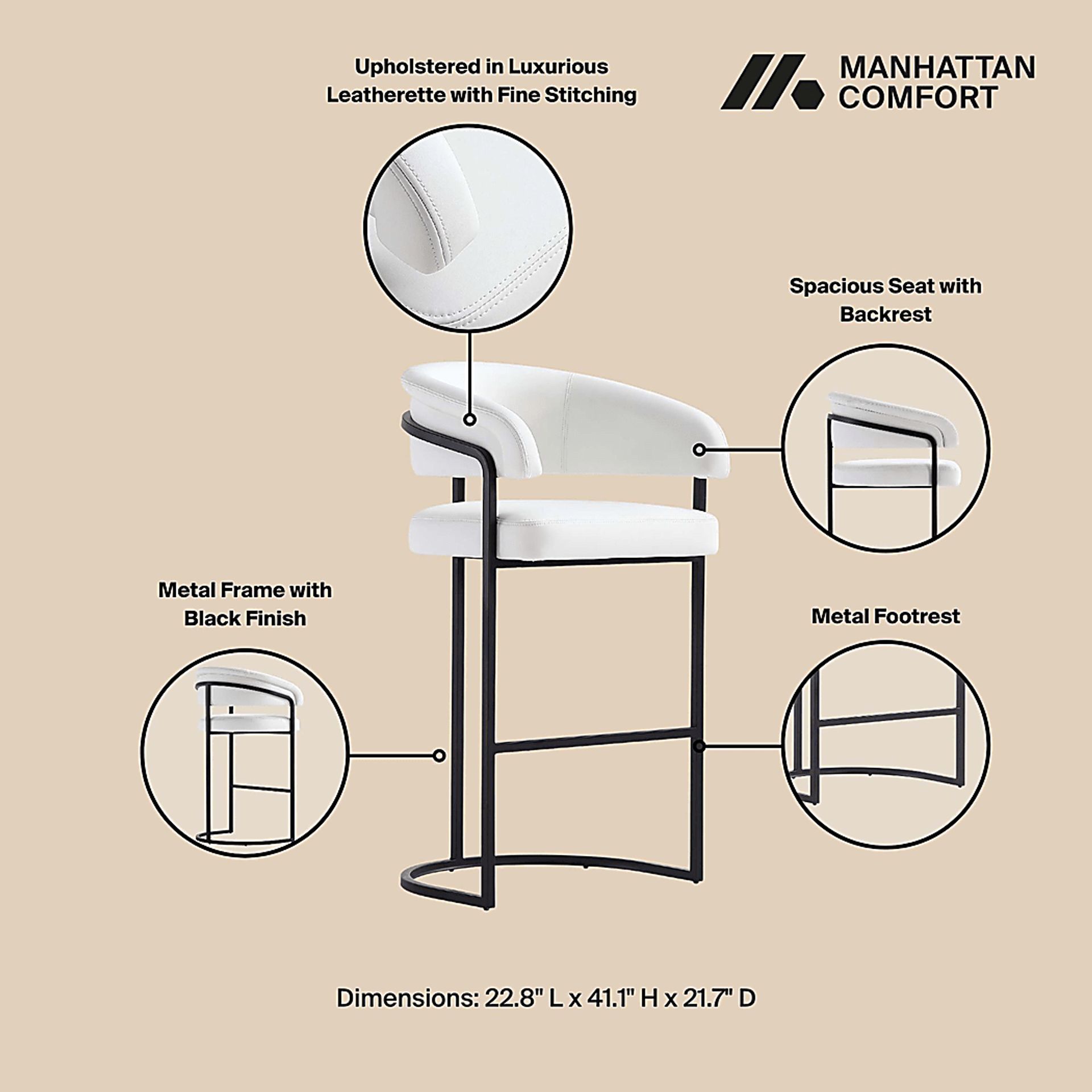 Absalom White Barstool - Image 4