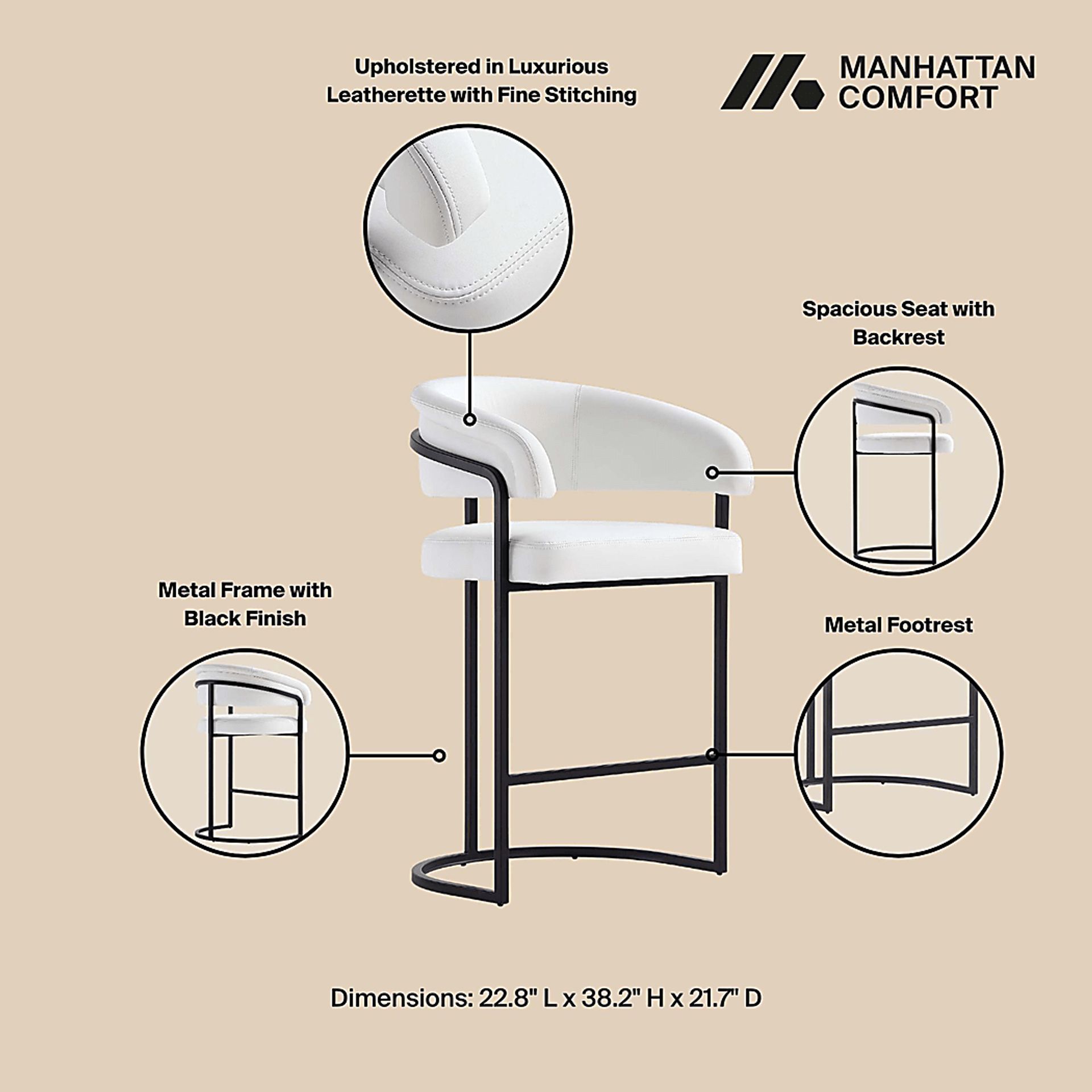 Absalom White Counter Height Stool - Image 4
