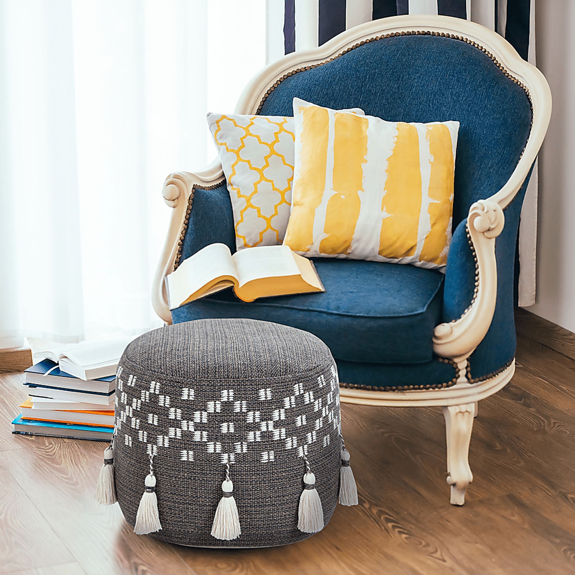 Abumaz Gray/Tan Pouf - Image 2