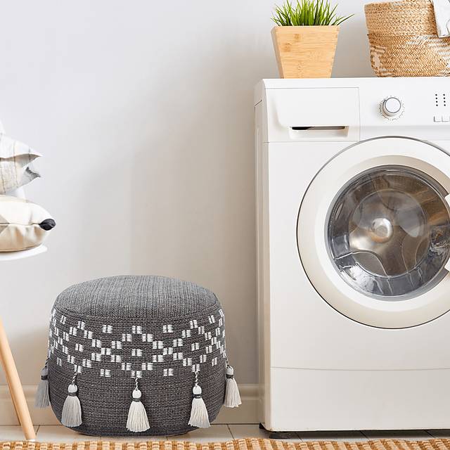 Abumaz Gray/Tan Pouf - Thumbnail - Image 3