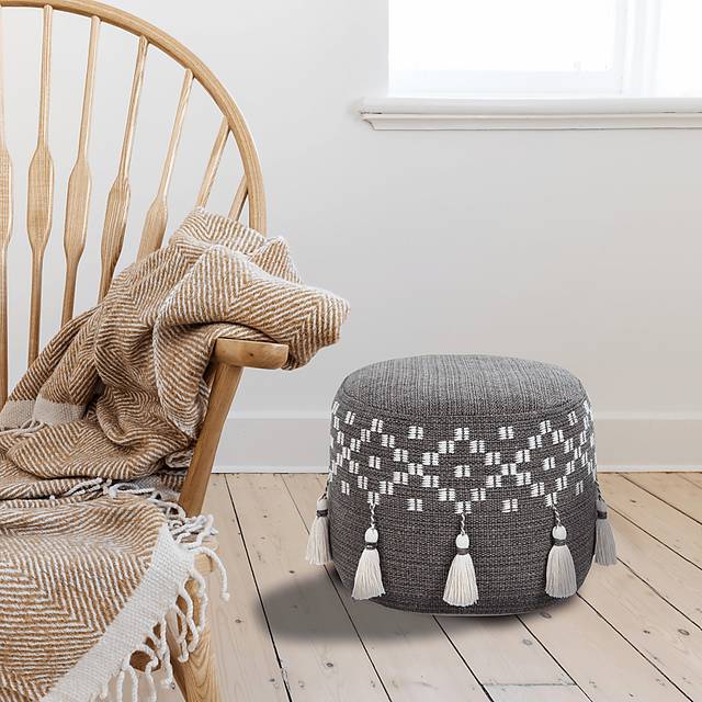 Abumaz Gray/Tan Pouf - Thumbnail - Image 4